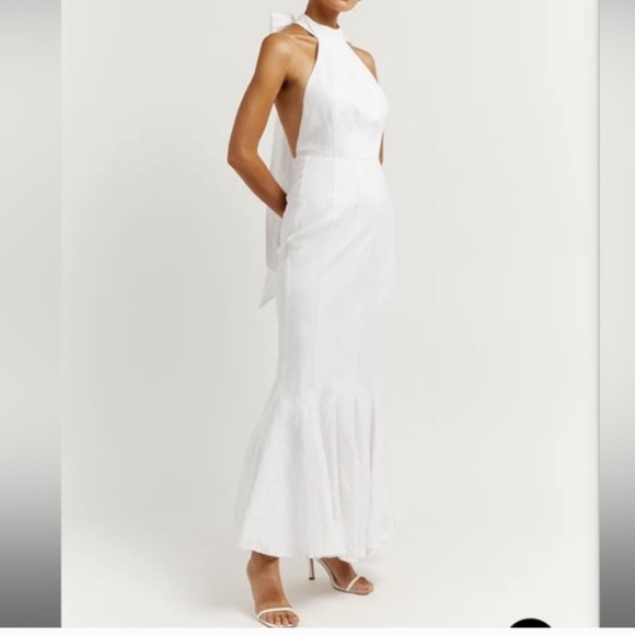 DISSH AISLE WHITE LINEN HIGH NECK DRESS size 6 medium bride bridal wedding maxi - Picture 5 of 11